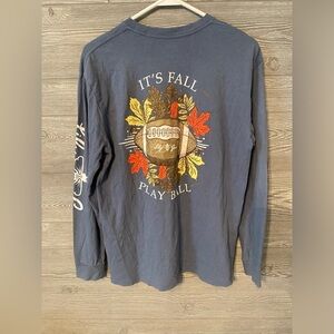 Lily‎ Grace Womens Long Sleeve Pocket Tee Blue Gray Bee Logo Graphic Medium